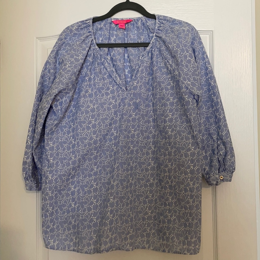 XL Lilly Pulitzer Willa 3/4 Sleeve blue eyelet top